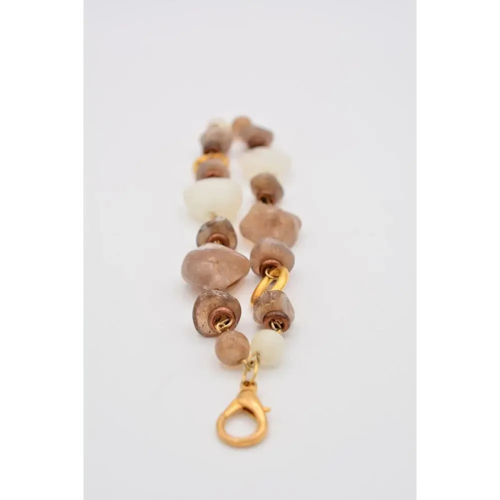 Vintage Lucite Beaded Bracelet Double Chain Brushed Gold Chunky 1980s Bin4